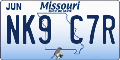 MO license plate NK9C7R