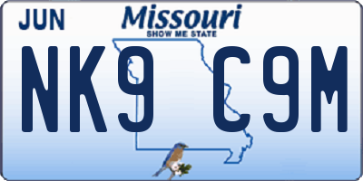 MO license plate NK9C9M