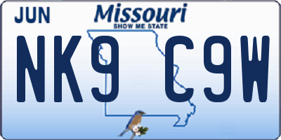 MO license plate NK9C9W