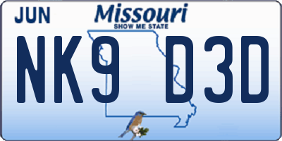 MO license plate NK9D3D
