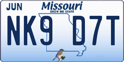 MO license plate NK9D7T