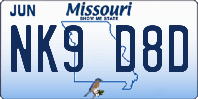 MO license plate NK9D8D