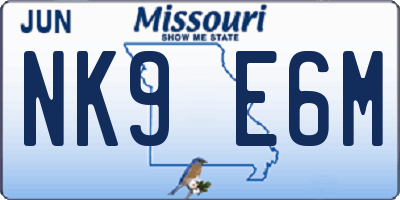 MO license plate NK9E6M