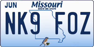 MO license plate NK9F0Z