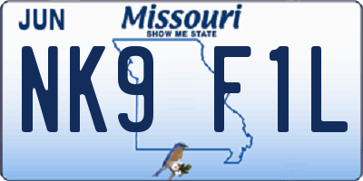 MO license plate NK9F1L
