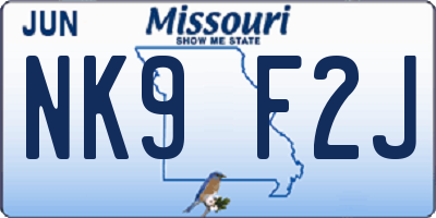 MO license plate NK9F2J