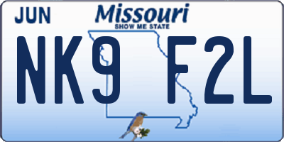 MO license plate NK9F2L