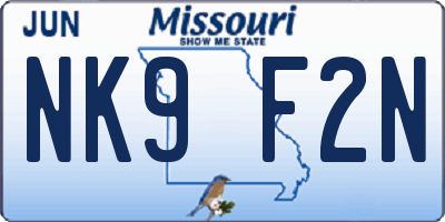 MO license plate NK9F2N