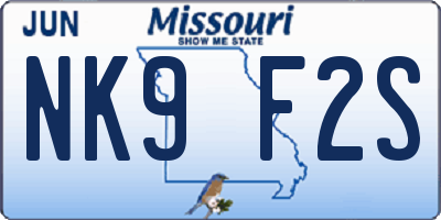 MO license plate NK9F2S