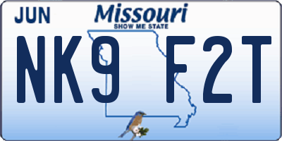 MO license plate NK9F2T