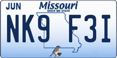 MO license plate NK9F3I