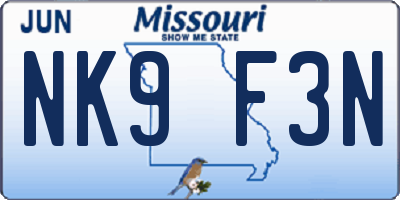 MO license plate NK9F3N