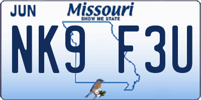 MO license plate NK9F3U