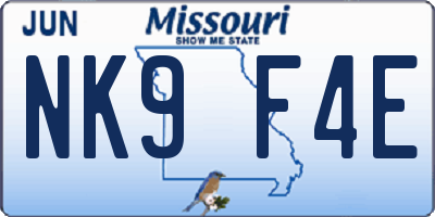MO license plate NK9F4E