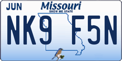 MO license plate NK9F5N