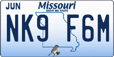 MO license plate NK9F6M