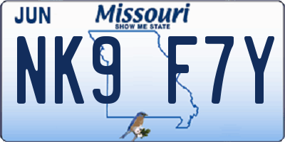 MO license plate NK9F7Y