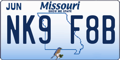 MO license plate NK9F8B