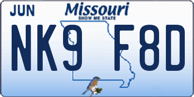 MO license plate NK9F8D