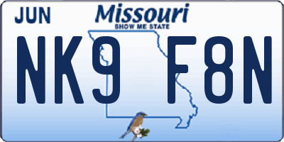 MO license plate NK9F8N