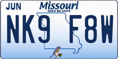 MO license plate NK9F8W