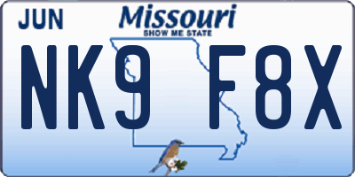 MO license plate NK9F8X