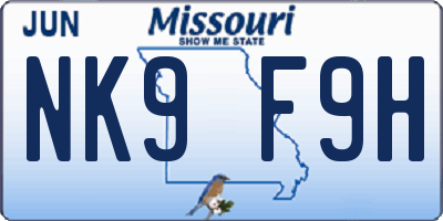 MO license plate NK9F9H