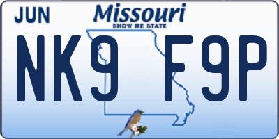 MO license plate NK9F9P