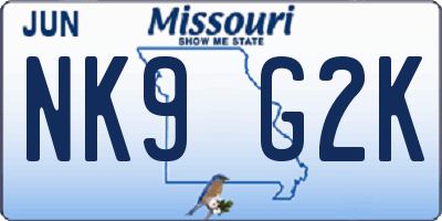 MO license plate NK9G2K