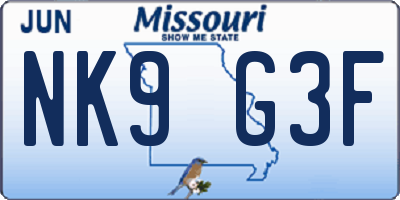 MO license plate NK9G3F