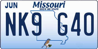 MO license plate NK9G4O