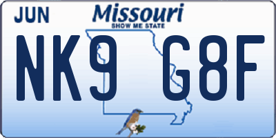 MO license plate NK9G8F