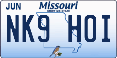 MO license plate NK9H0I