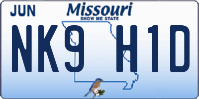 MO license plate NK9H1D