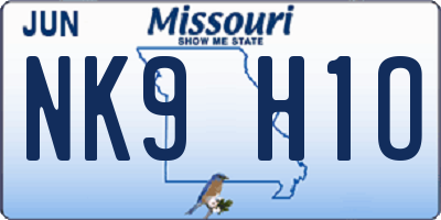 MO license plate NK9H1O