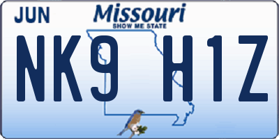 MO license plate NK9H1Z