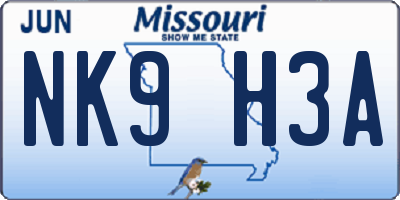 MO license plate NK9H3A