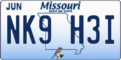 MO license plate NK9H3I