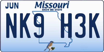 MO license plate NK9H3K