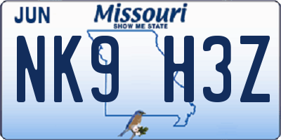 MO license plate NK9H3Z