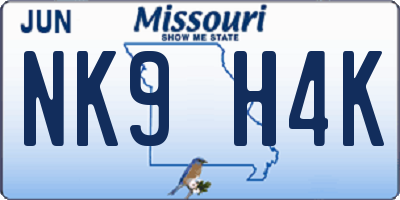 MO license plate NK9H4K