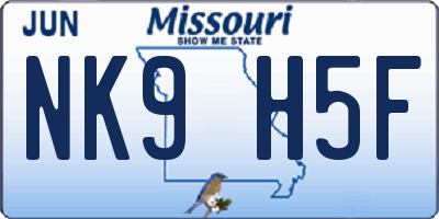MO license plate NK9H5F