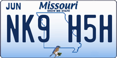 MO license plate NK9H5H