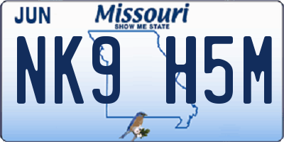MO license plate NK9H5M