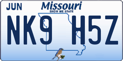 MO license plate NK9H5Z