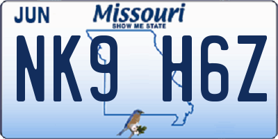MO license plate NK9H6Z