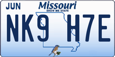 MO license plate NK9H7E