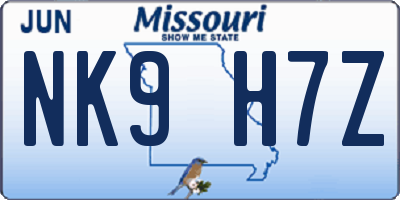 MO license plate NK9H7Z