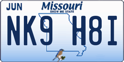 MO license plate NK9H8I