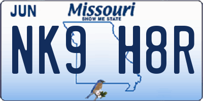 MO license plate NK9H8R
